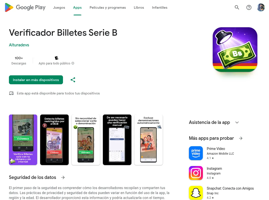 Verificador Billetes Serie B